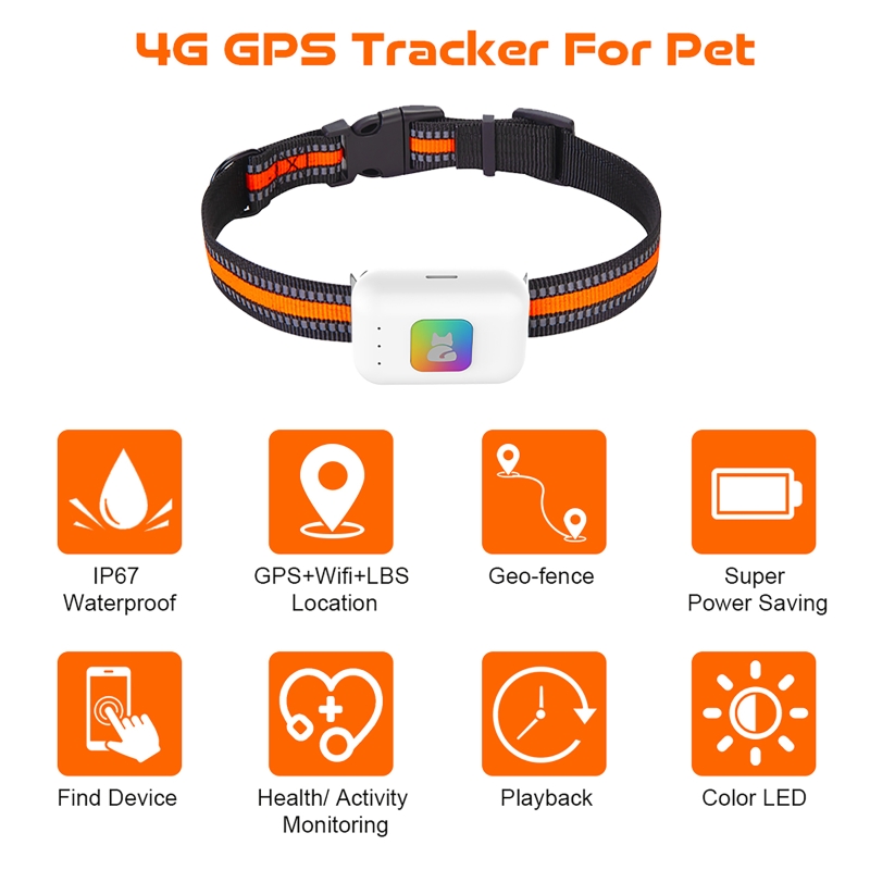 Pet Gps Tracker Collar - GPS Pet Tracker with Colorful LED